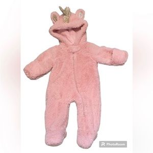 Mud Pie Unicorn Pink SnowSuit Girl’s 0-3 Months Zip Up Mittens Warm Stroller